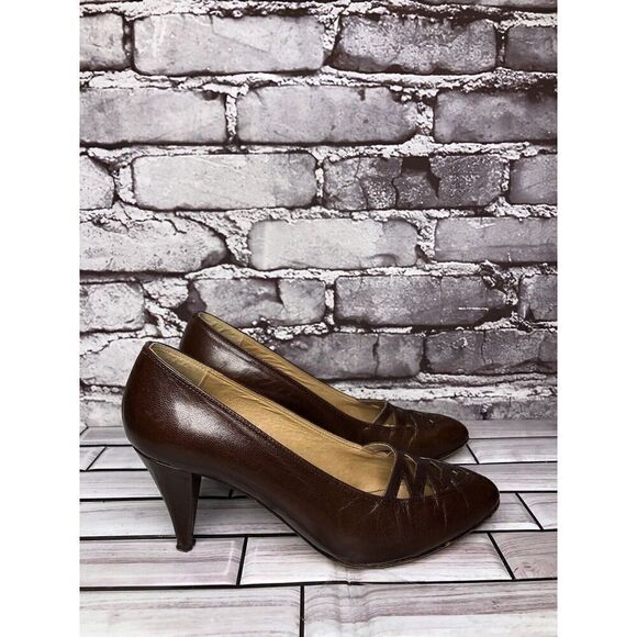 Cities VTG Brown Leather Pointed Toe Dress High Heels Women’s Sz 6M US/36.5EU - Picture 6 of 16